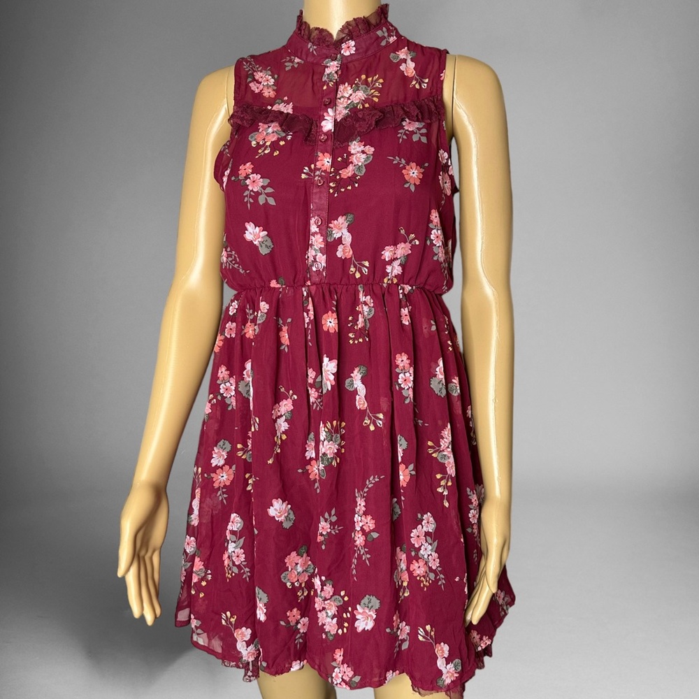 Beautees Boho Dress Size 16 Small Maroon Layered Lined Sleeveless